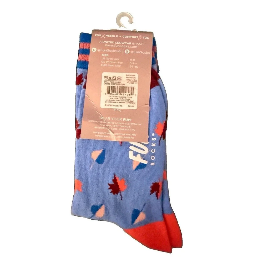 Women’s Fun Socks Crew 2-Pair Fall Leaves Cotton Size 5-9½ New